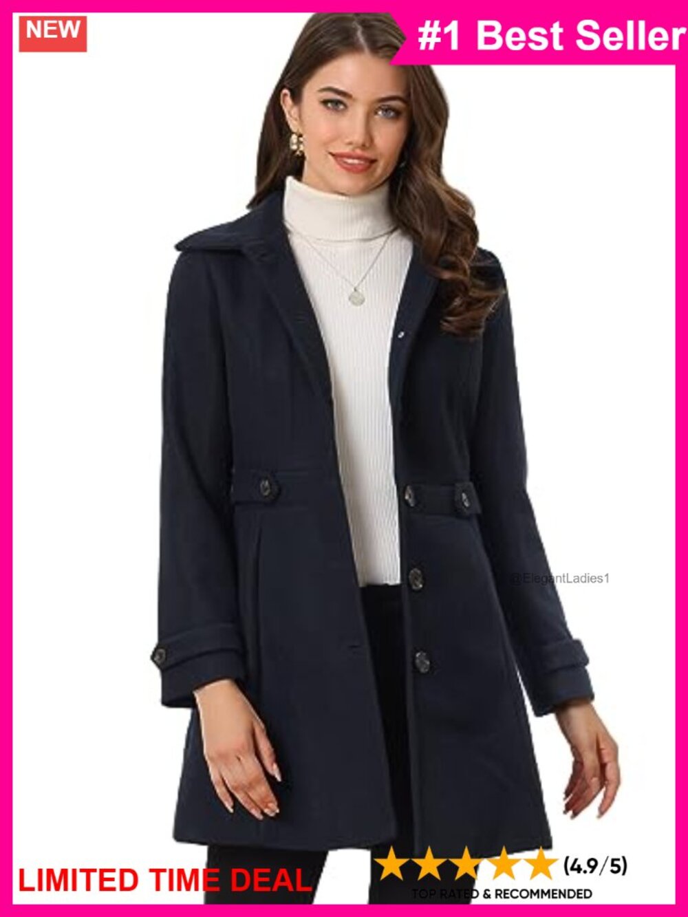 Women's Winter Classic Overcoat Single Breasted Pea Coat Pockets